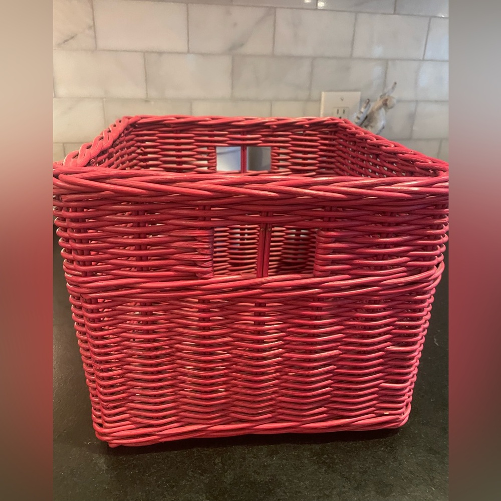 Pottery Barn Kids Large Square Sabrina Basket 12" x 12" x 9.5" Red Wicker